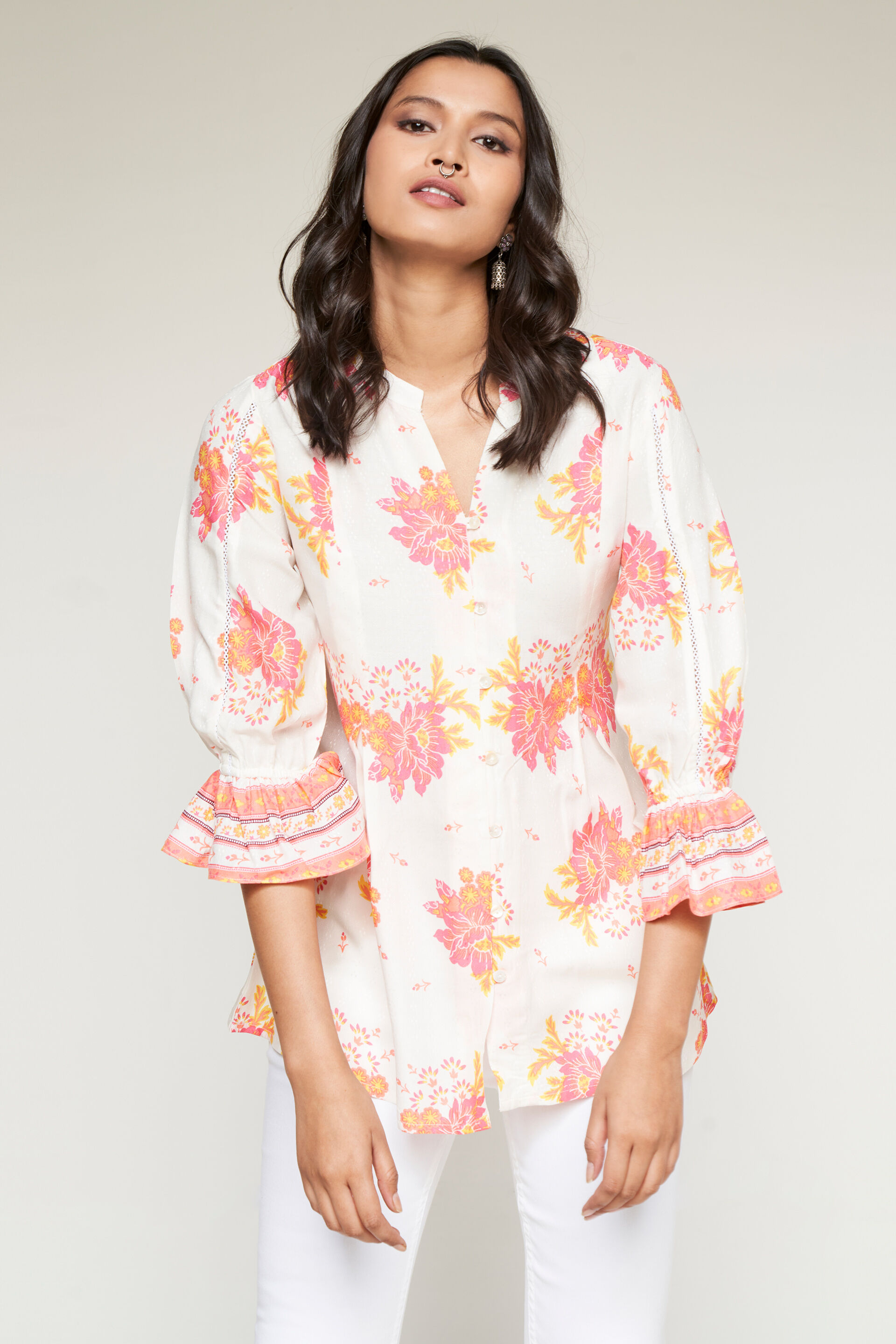 Pink Floral Shirt Style Top, Pink, image 3